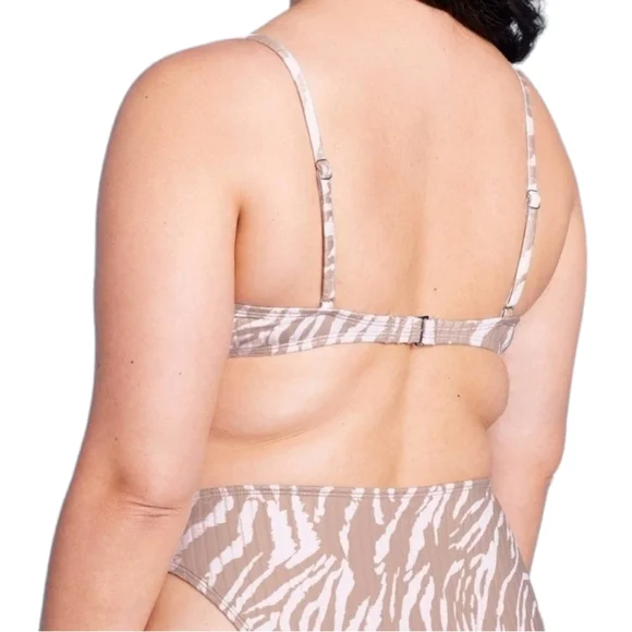 Wild Fable Beige Animal Print Ribbed Underwire Bralette Bikini Set, Size 2X - Picture 7 of 12